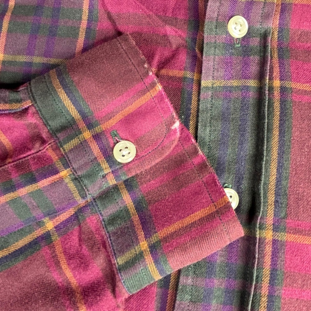 Polo Ralph Lauren Flannel Shirt Mens XL Burgundy Plaid Vintage Cotton Button Up - Picture 4 of 9